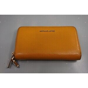 Michael Kors Jet Set Travel Wallet Large Leather Zip Jasmine Yellow Pebbled